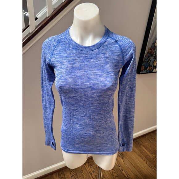 Lululemon Run Swiftly Tech Long Sleeve Crew Space Dye Heathered Harbour Blue 4 - Picture 1 of 2